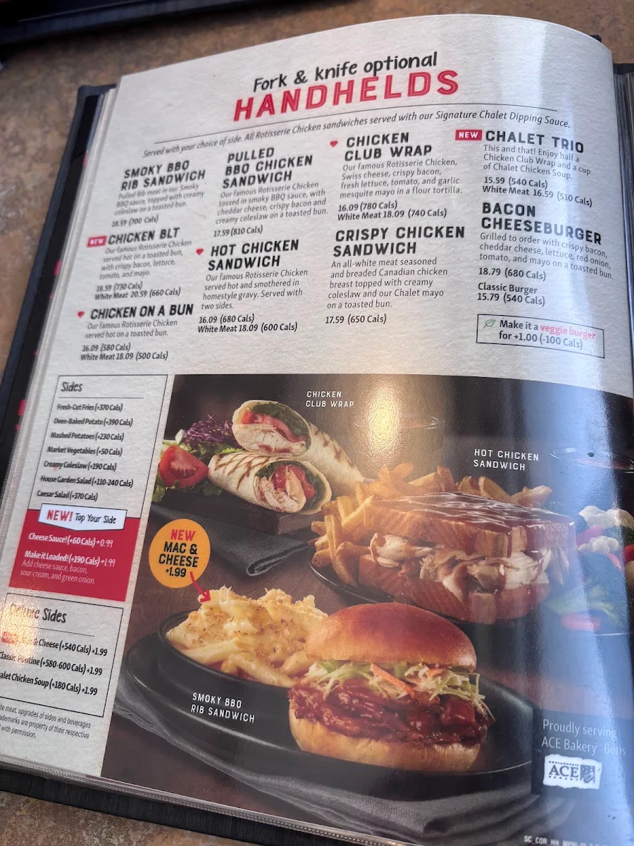 Menu, Swiss Chalet