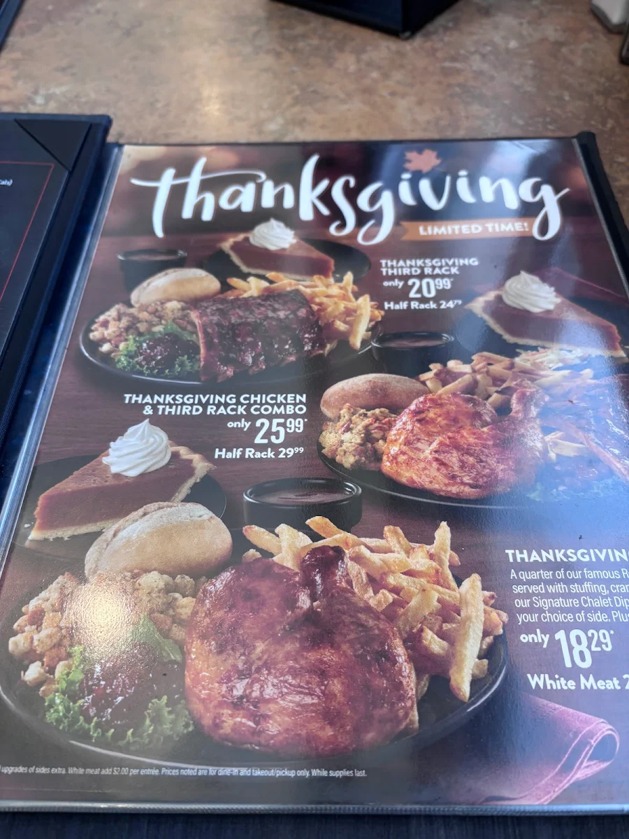 Menu, Swiss Chalet