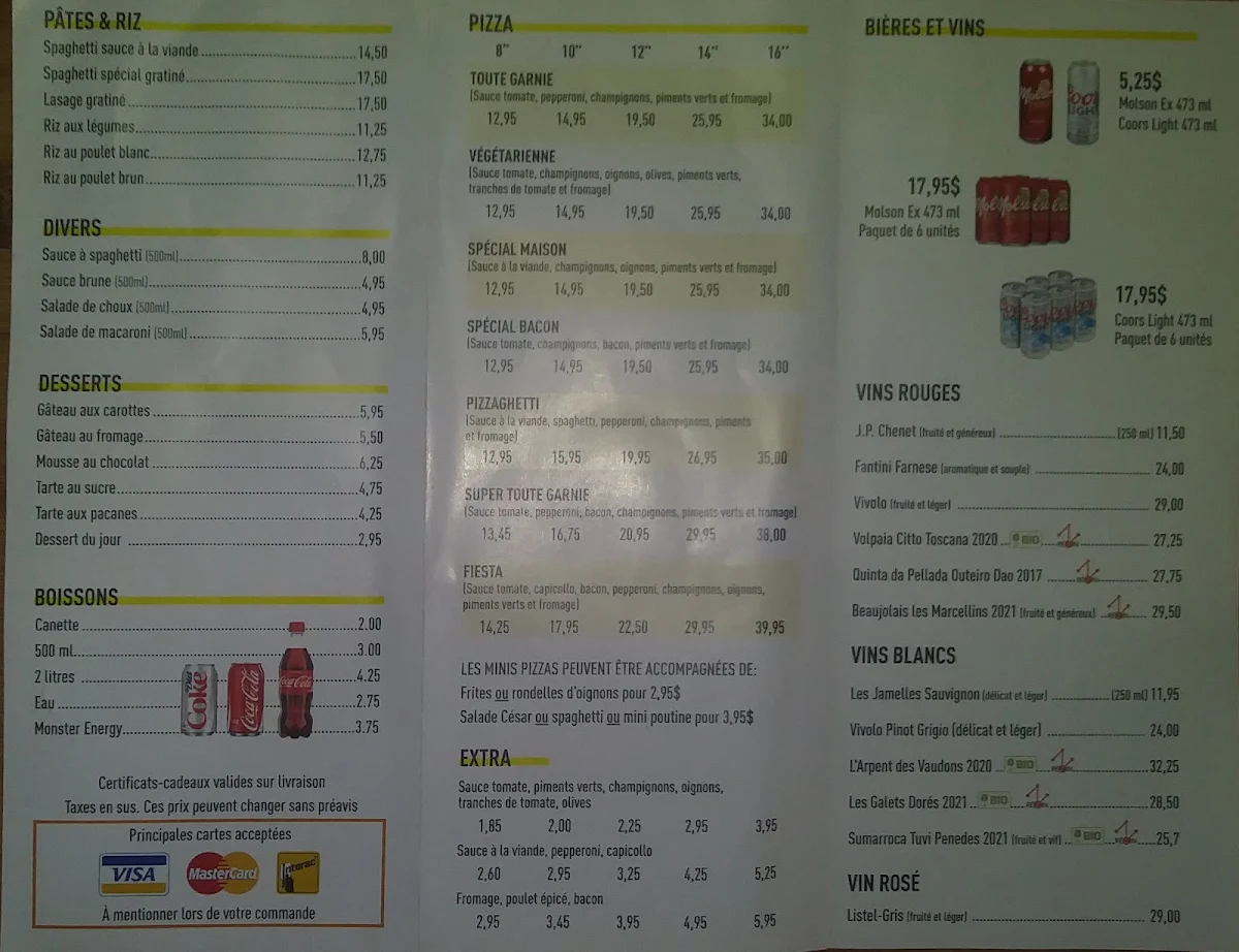 Menu, Sorel-Tracy Bar-B-Q Inc