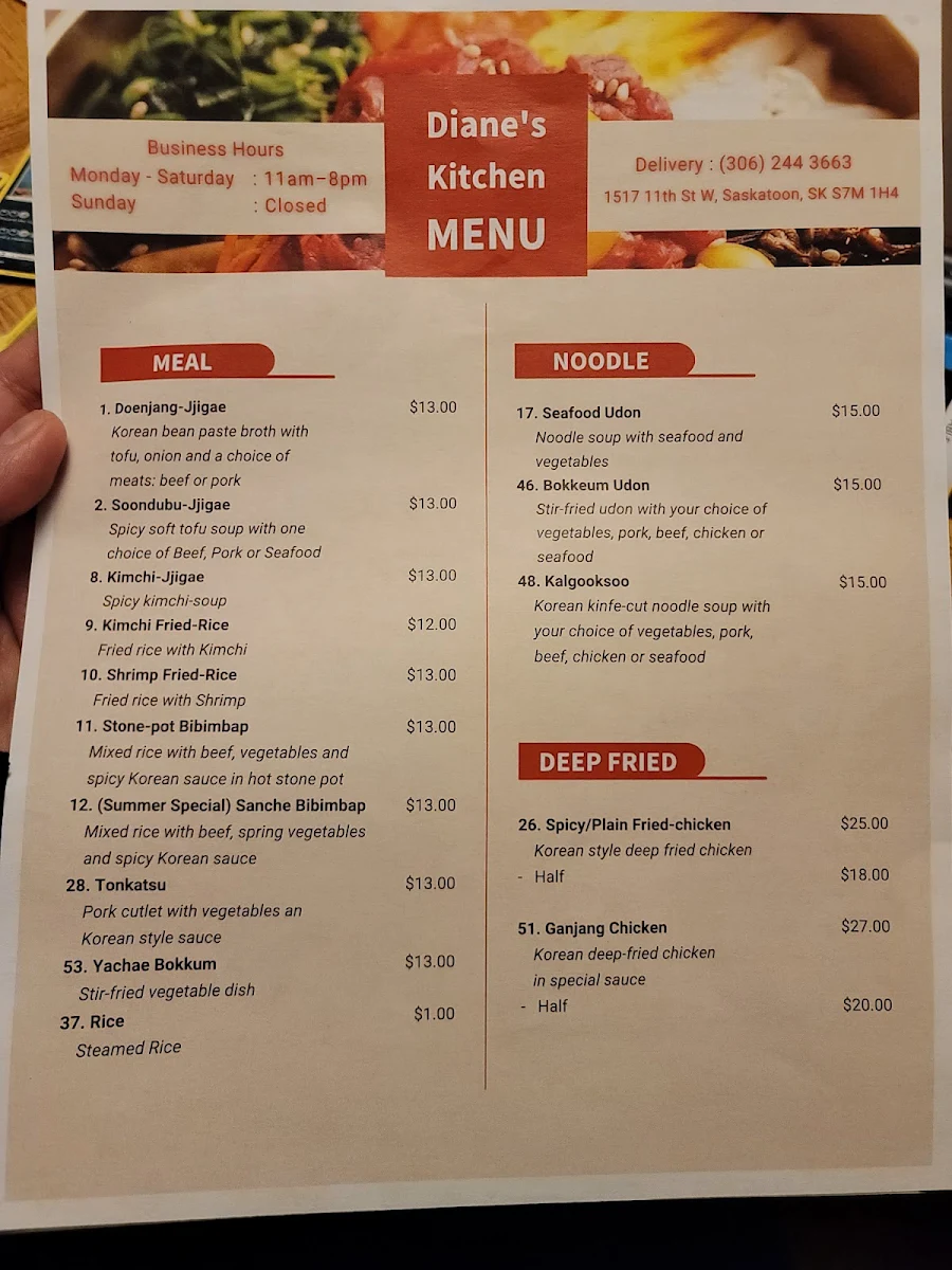 Menu, Diane's Kitchen