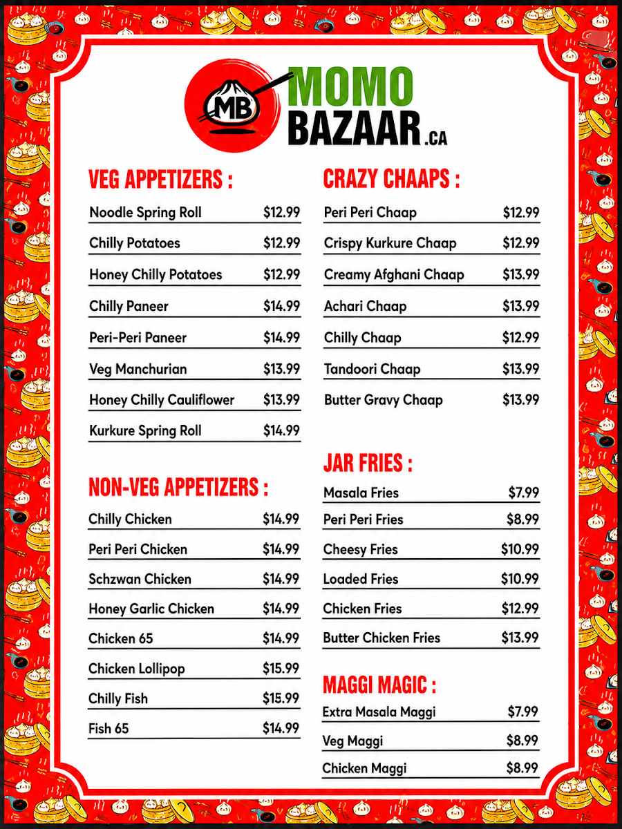 Menu, MOMO BAZAAR.ca