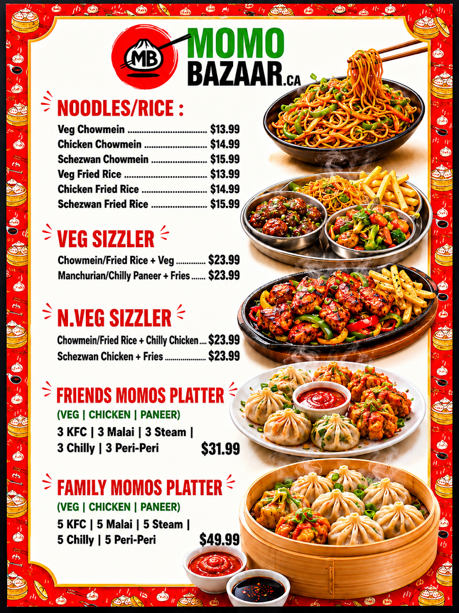 Menu, MOMO BAZAAR.ca