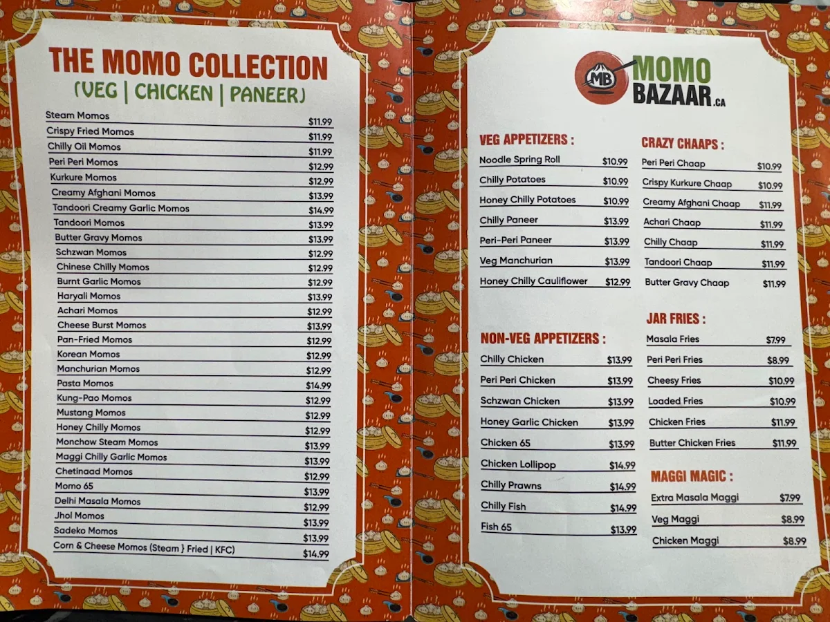 Menu, MOMO BAZAAR.ca
