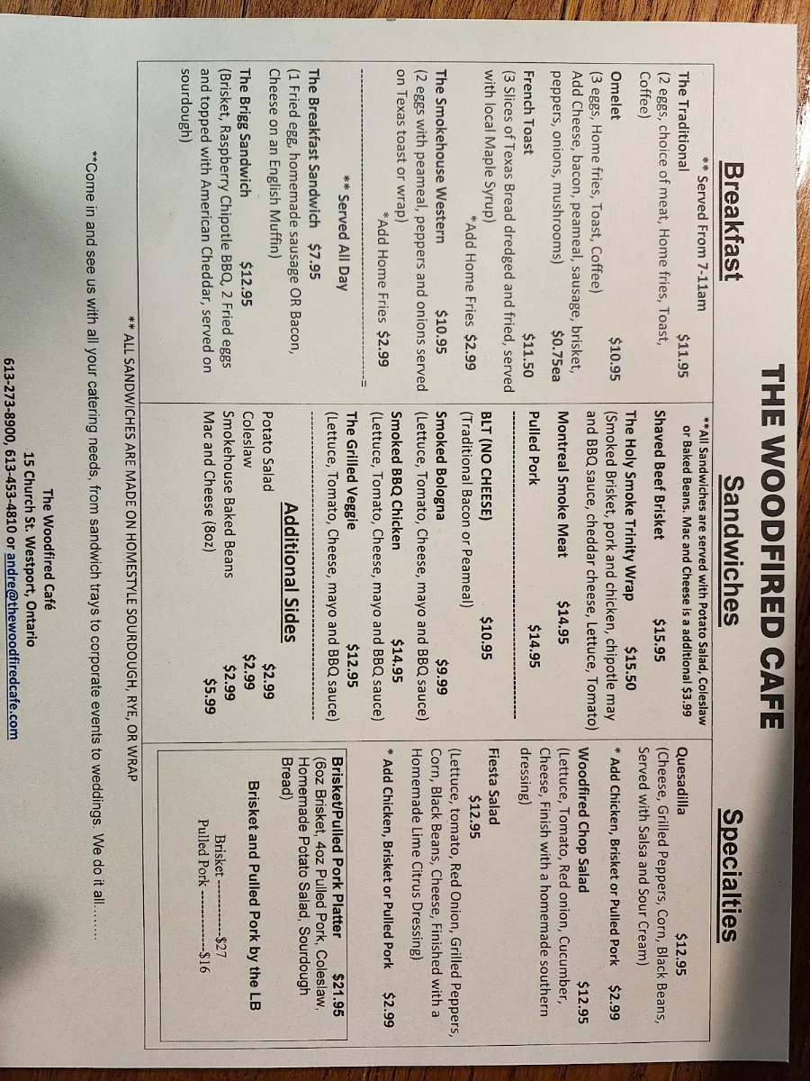 Menu, The Woodfired Cafe