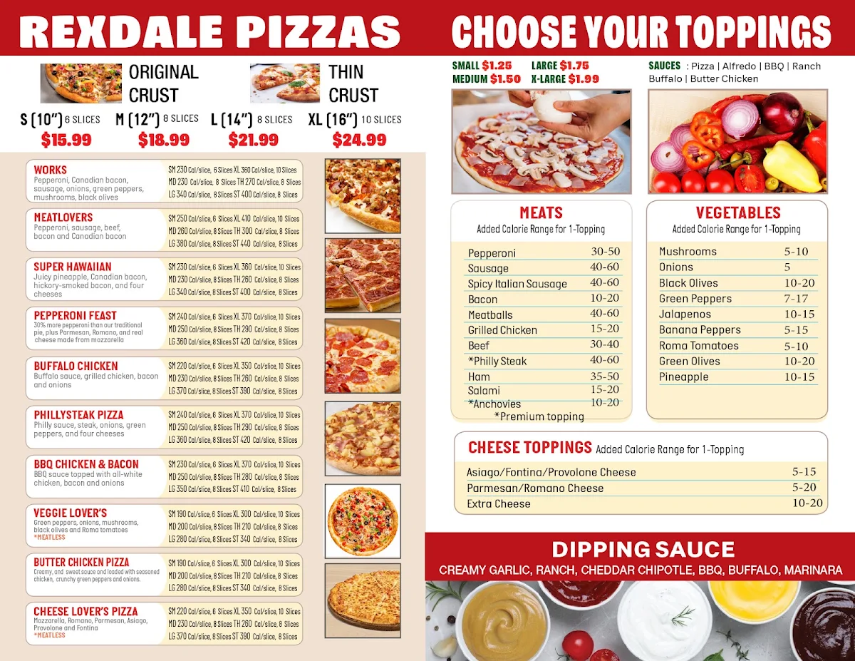 Menu, Rexdale Pizza & Wings