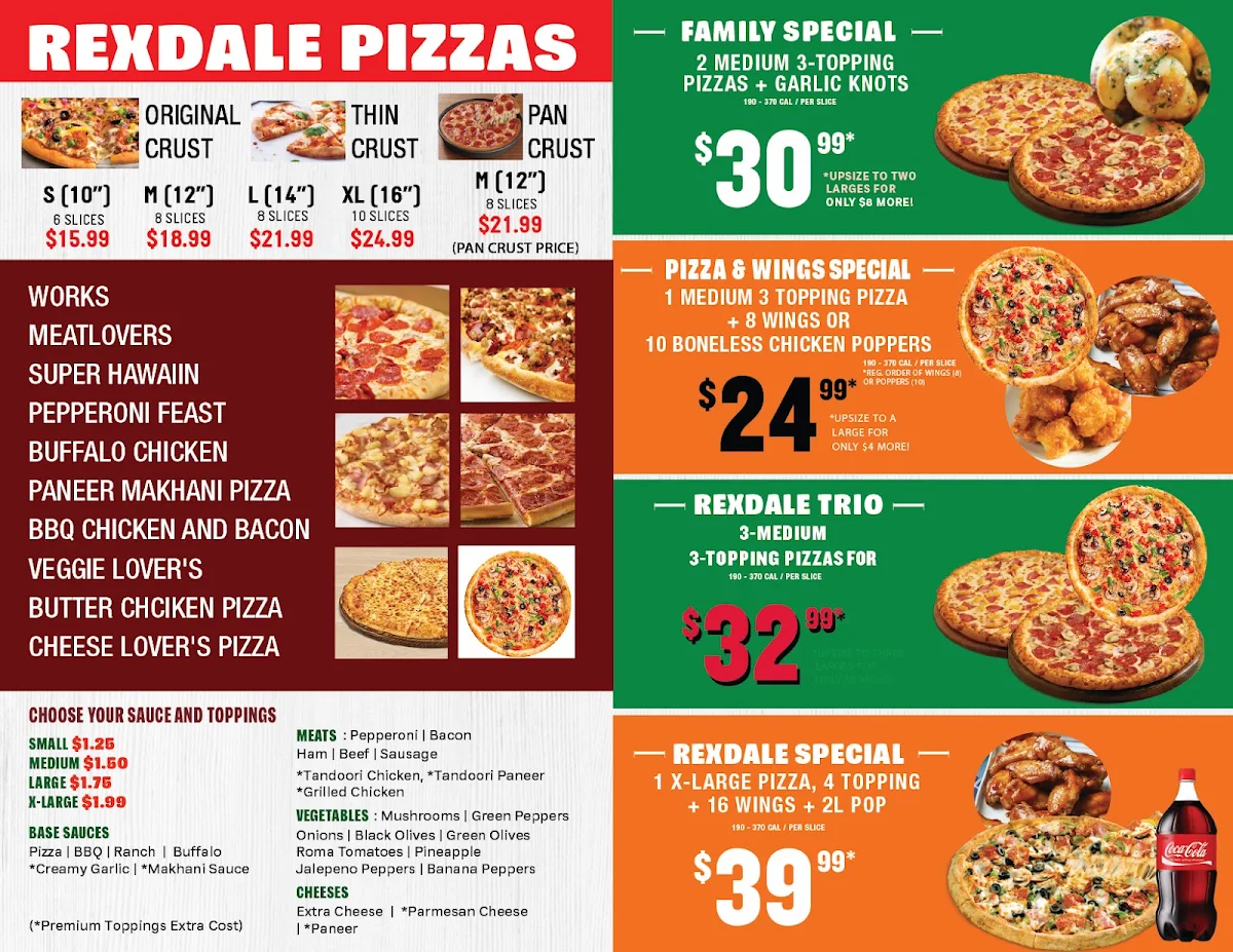 Menu, Rexdale Pizza & Wings