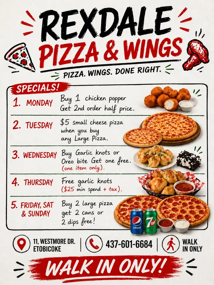 Menu, Rexdale Pizza & Wings