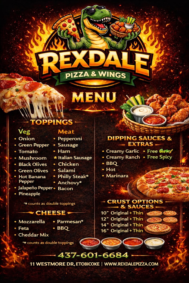Menu, Rexdale Pizza & Wings