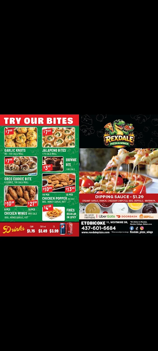 Menu, Rexdale Pizza & Wings