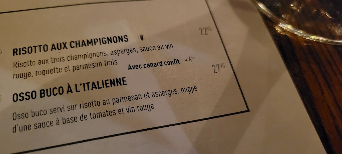 Menu, Maison du Spaghetti Rimouski