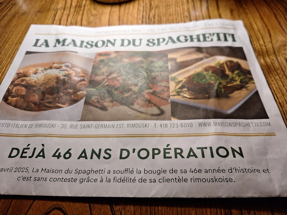 Menu, Maison du Spaghetti Rimouski