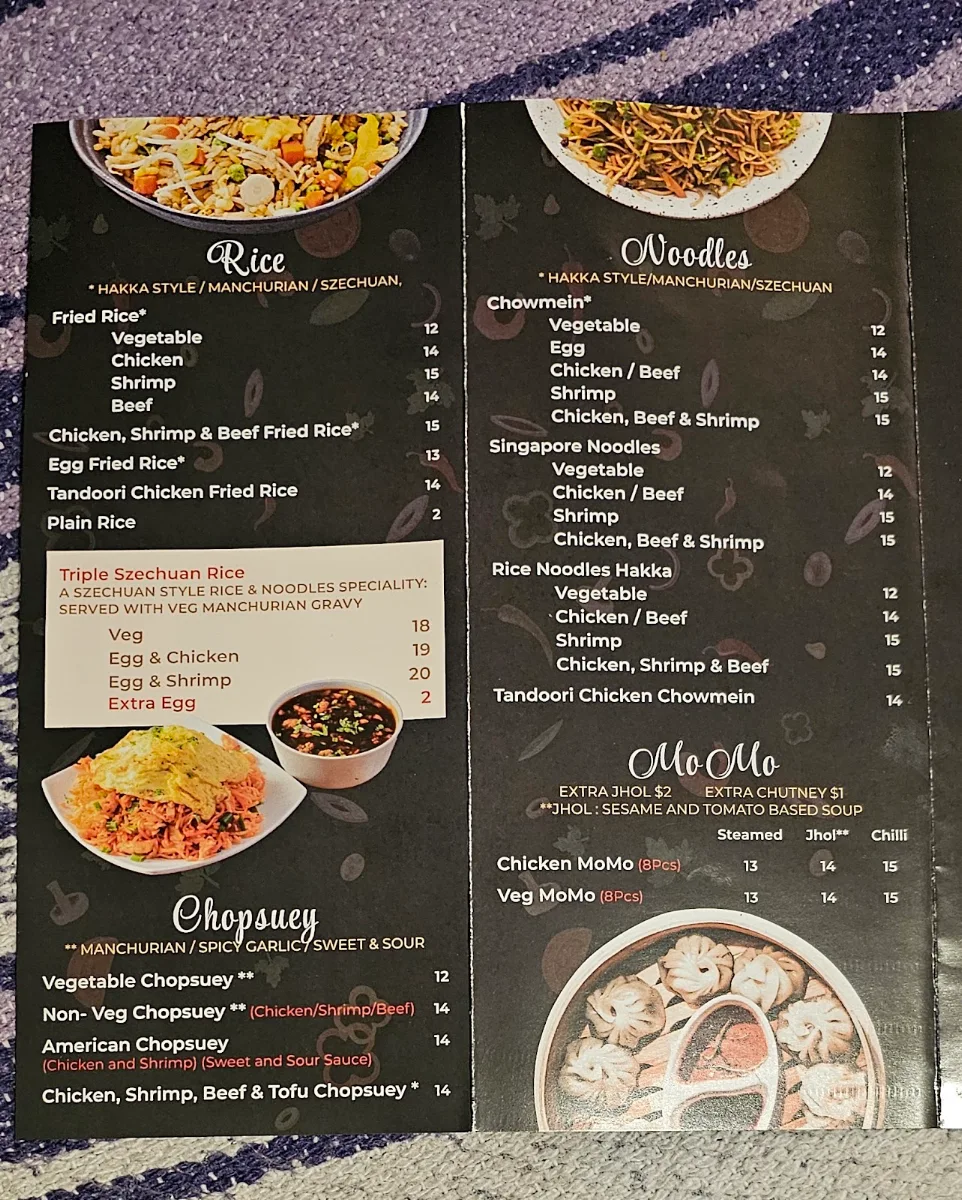 Menu, Hakka Bistro