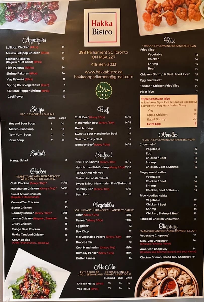 Menu, Hakka Bistro
