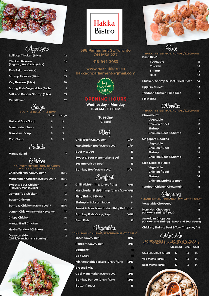 Menu, Hakka Bistro