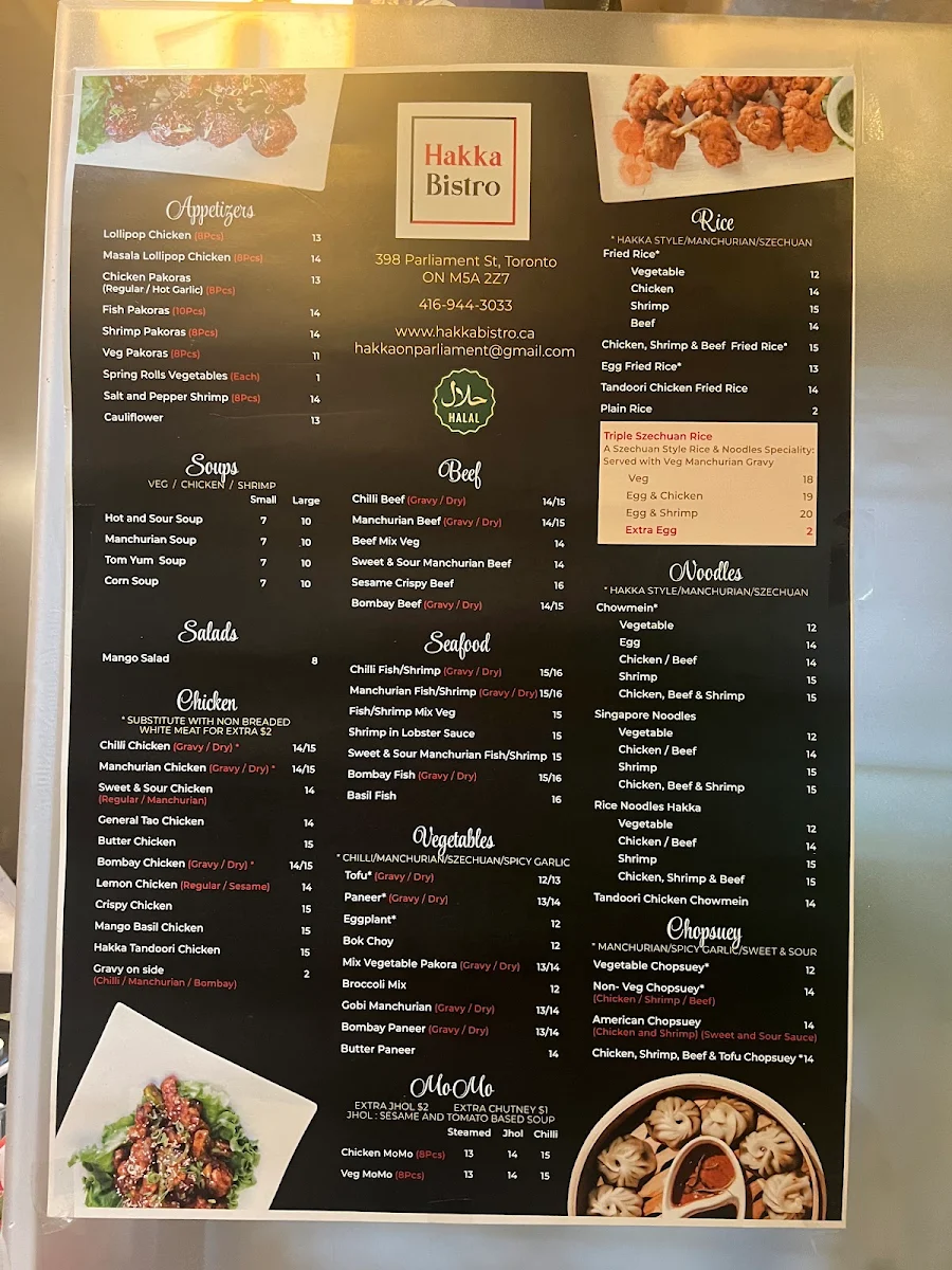 Menu, Hakka Bistro