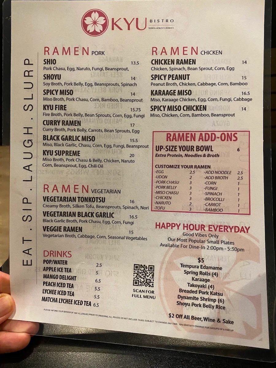 Menu, KYU Bistro