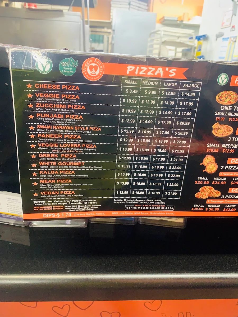 Menu, Veggie Lovers