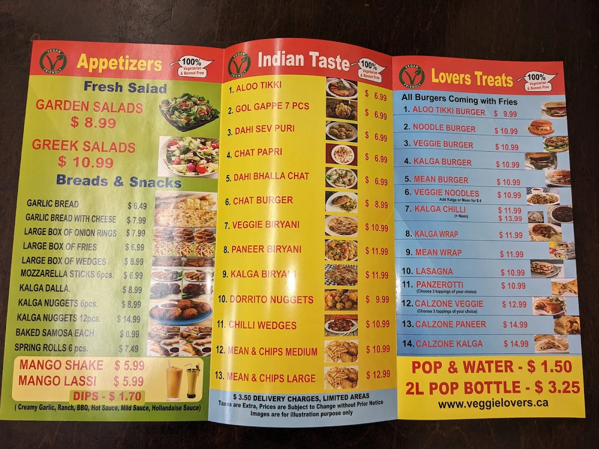 Menu, Veggie Lovers