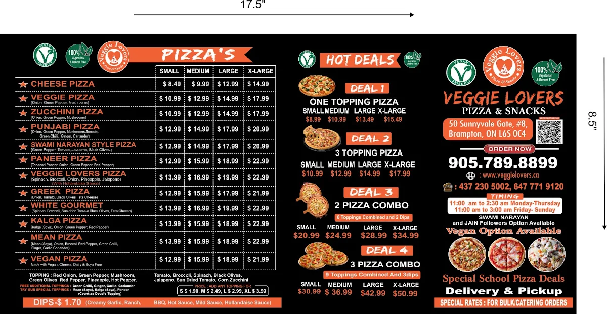 Menu, Veggie Lovers