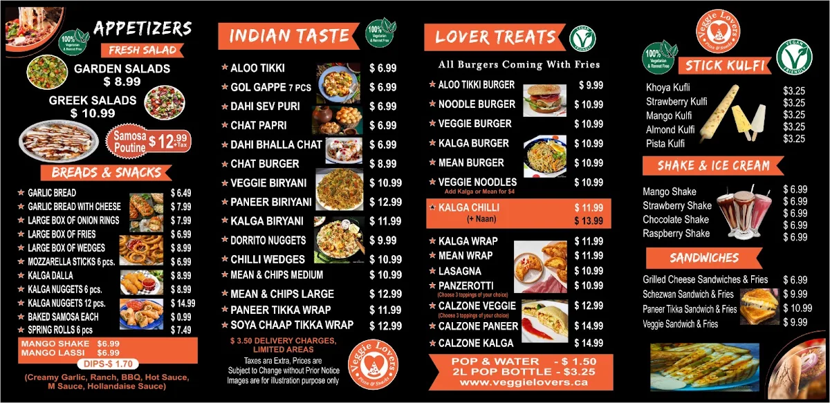 Menu, Veggie Lovers