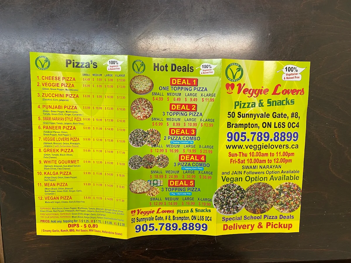 Menu, Veggie Lovers