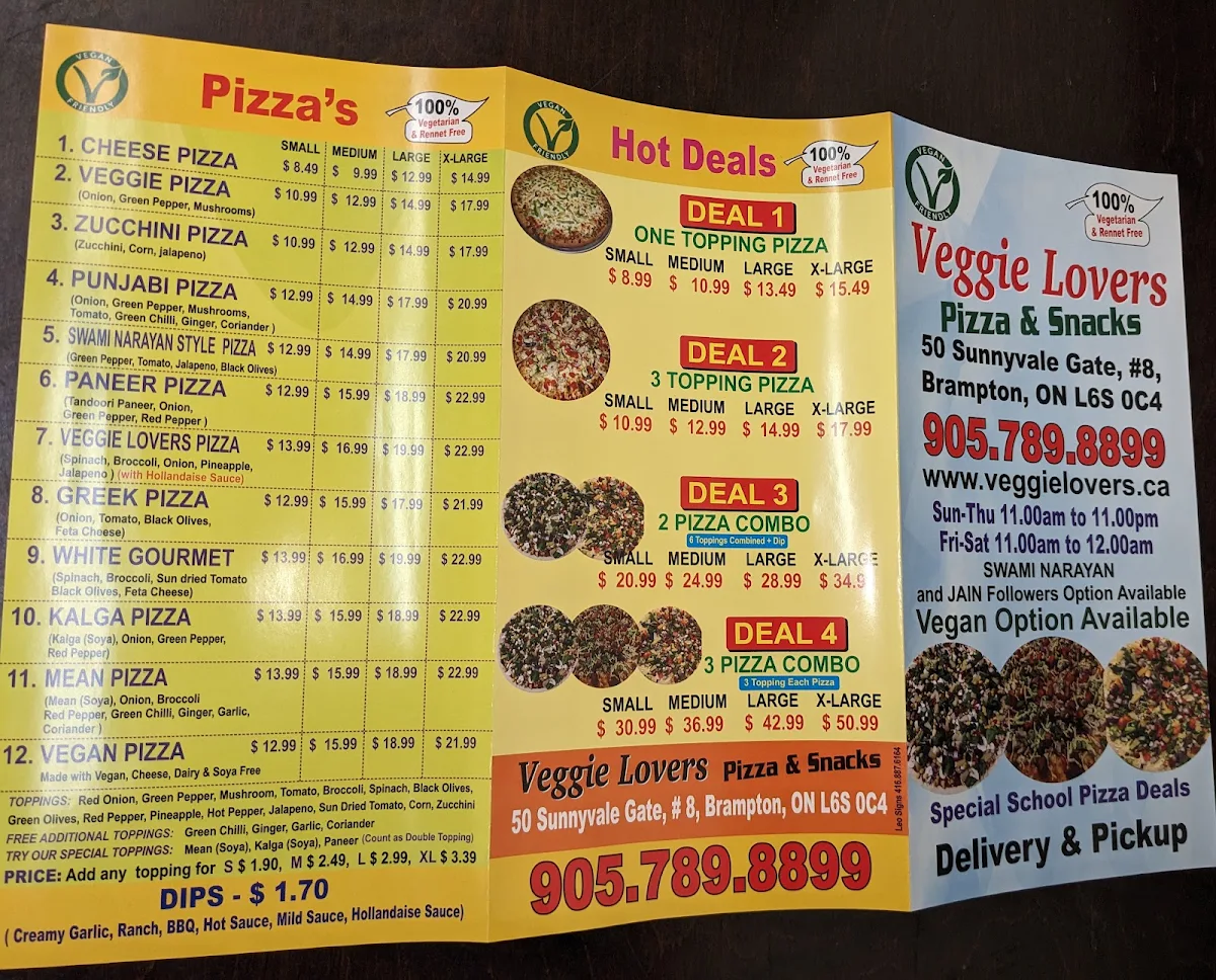 Menu, Veggie Lovers