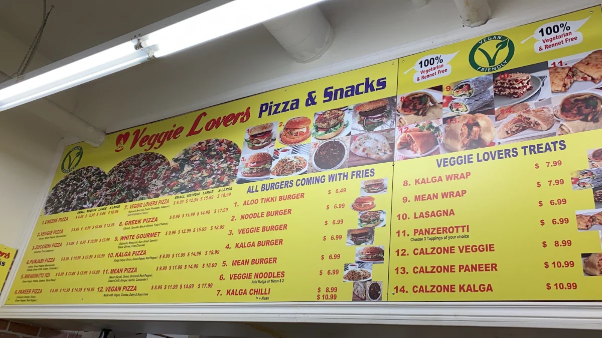 Menu, Veggie Lovers