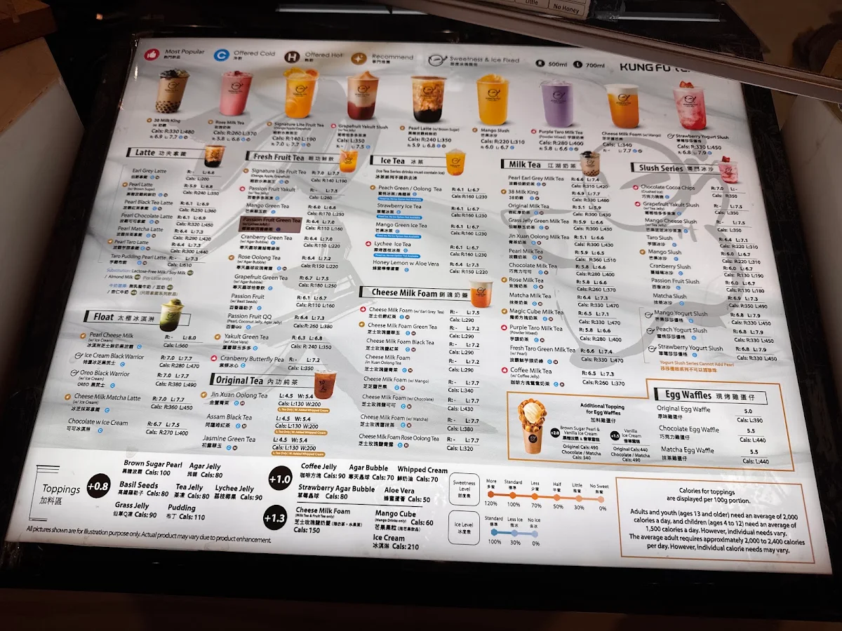 Menu, Kung Fu Tea on Bloor (Downtown Toronto)