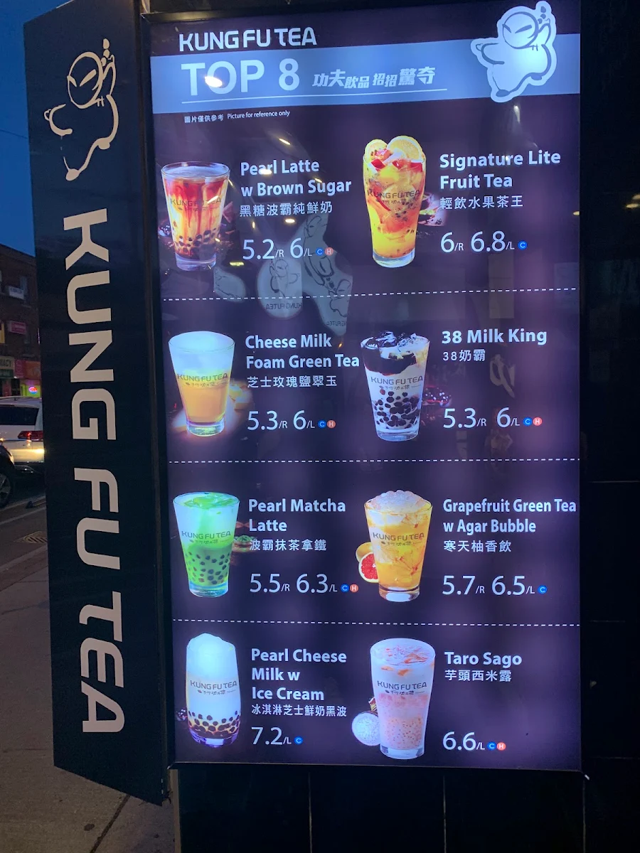 Menu, Kung Fu Tea on Bloor (Downtown Toronto)