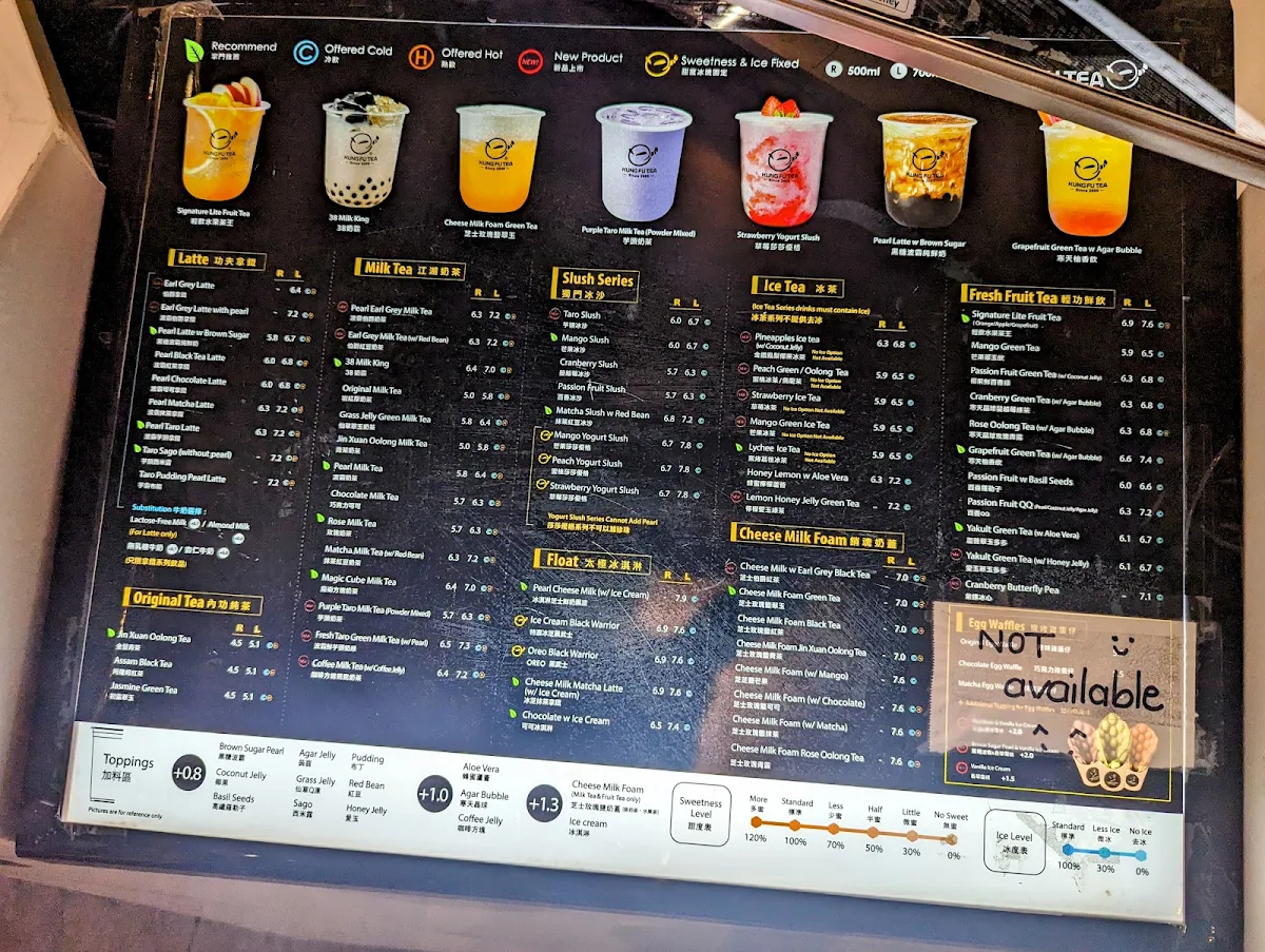 Menu, Kung Fu Tea on Bloor (Downtown Toronto)