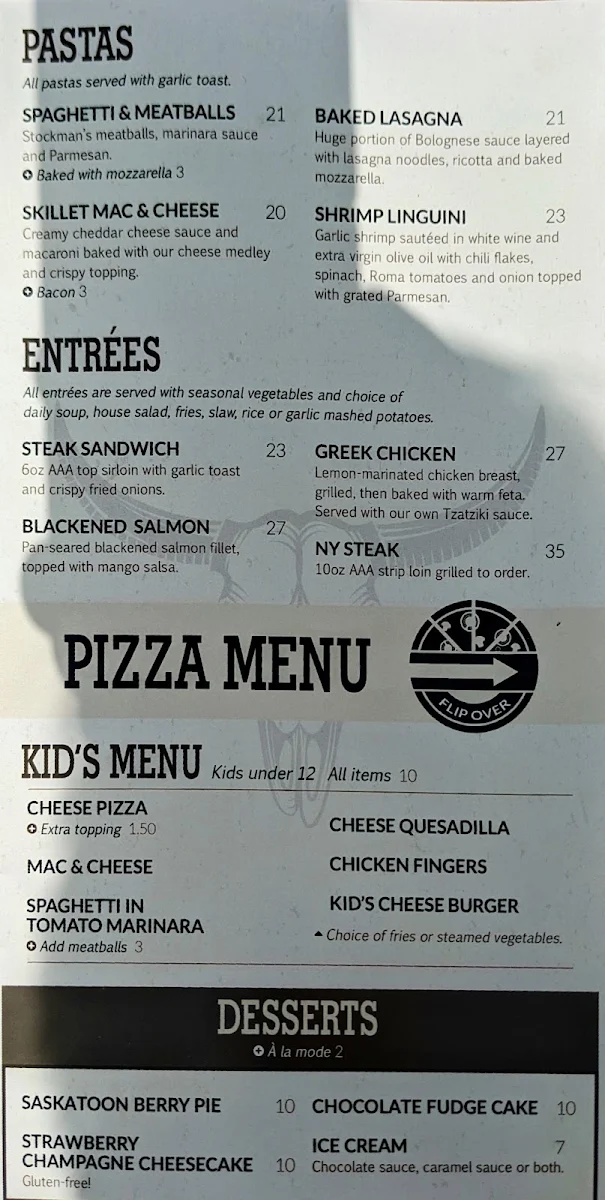 Menu, Stockman's Restaurant & Lounge