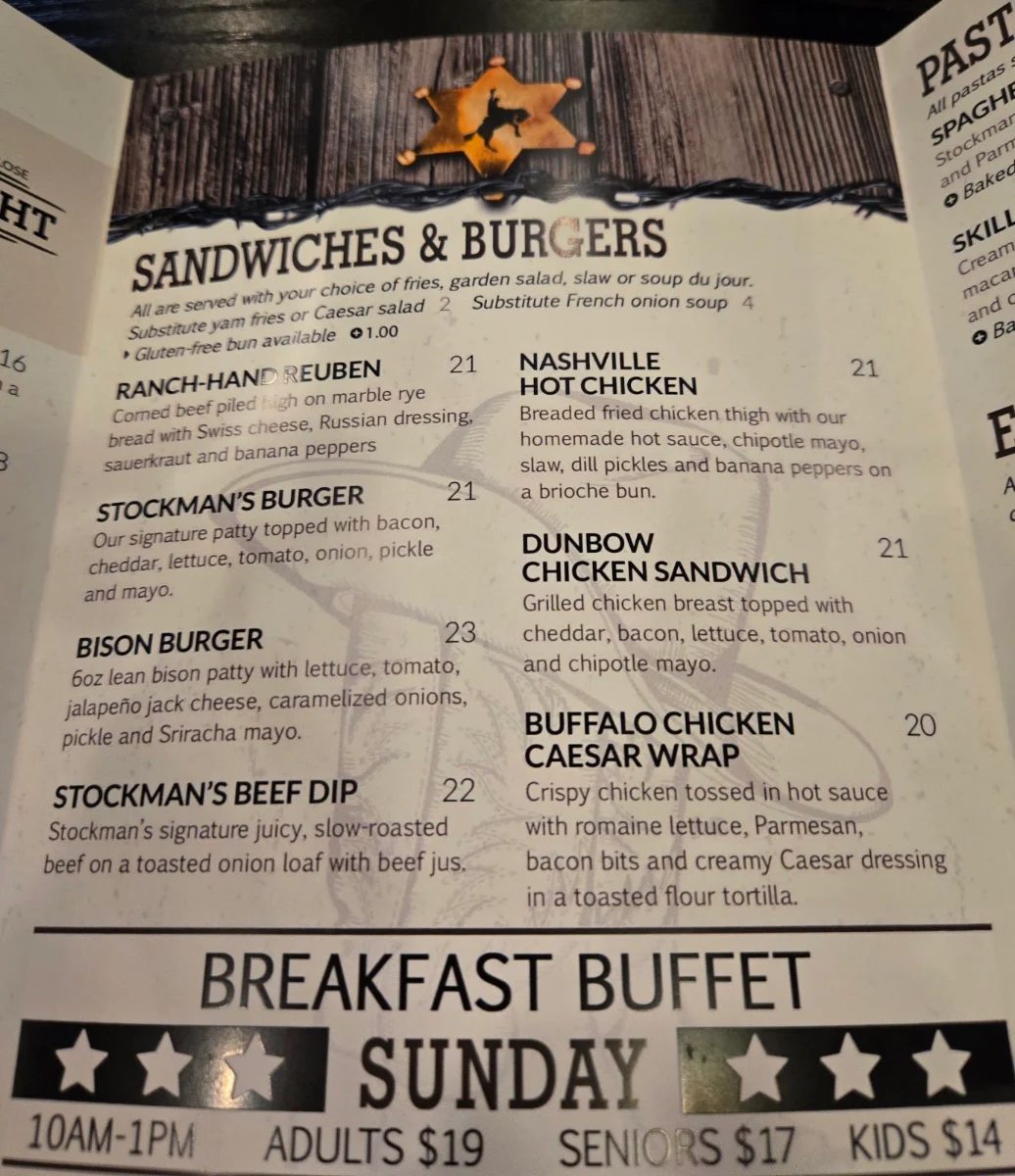 Menu, Stockman's Restaurant & Lounge