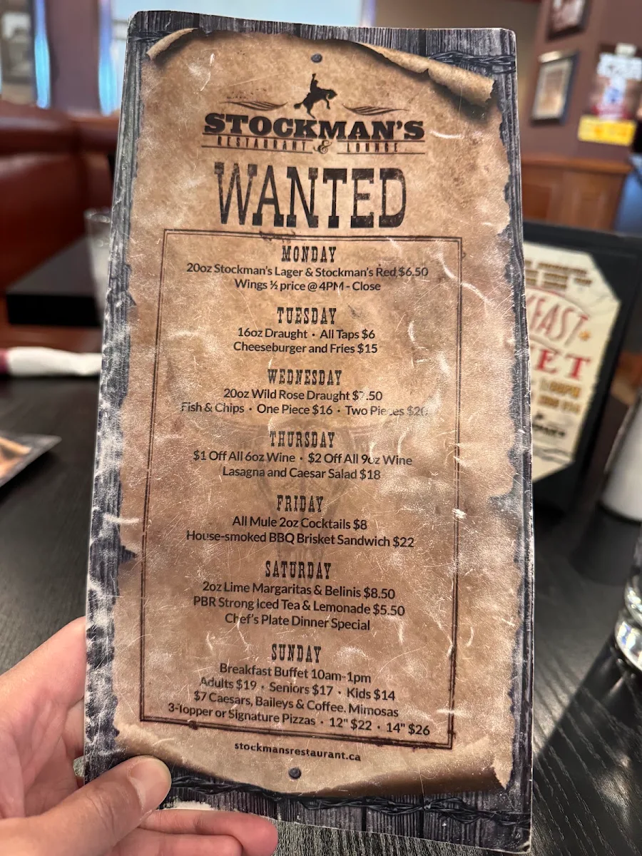 Menu, Stockman's Restaurant & Lounge