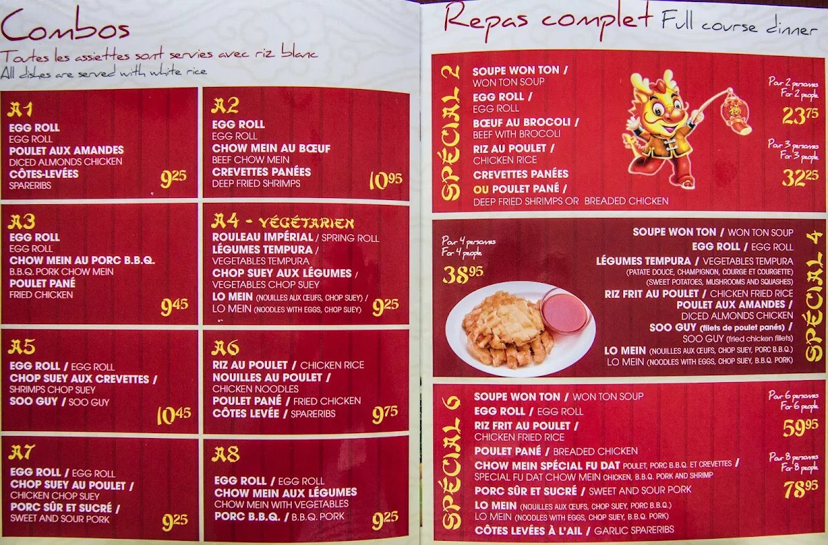 Menu, Fu Dat Restaurant