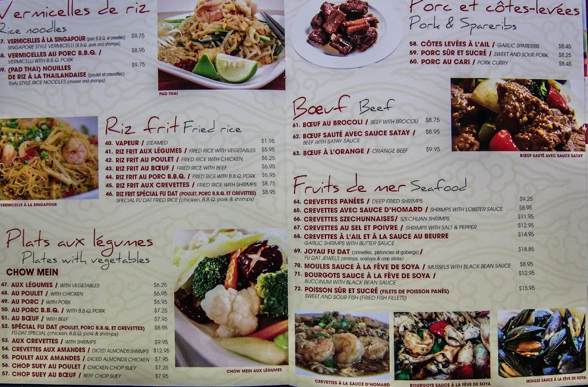 Menu, Fu Dat Restaurant