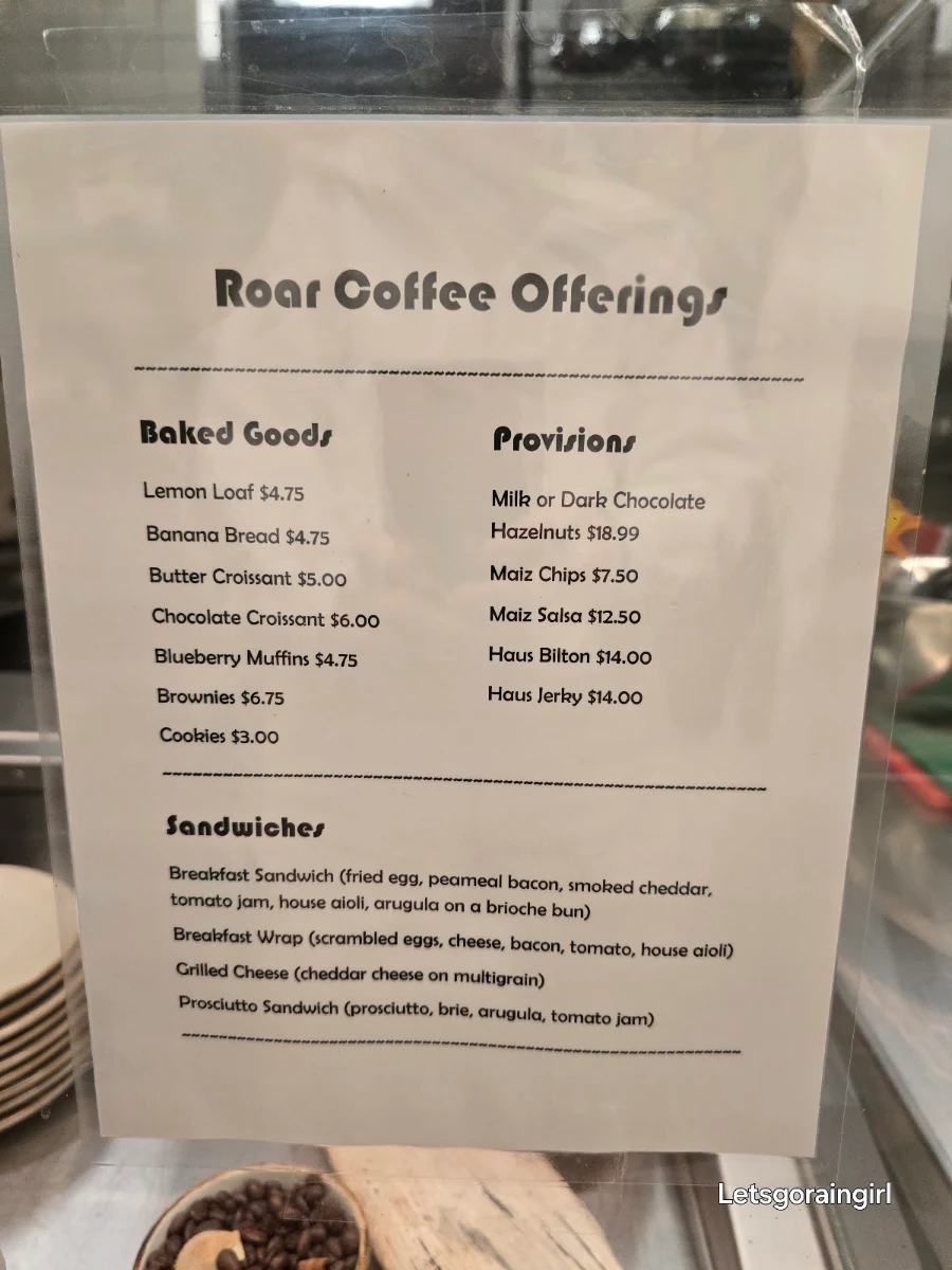 Menu, ROAR Coffee & Shop