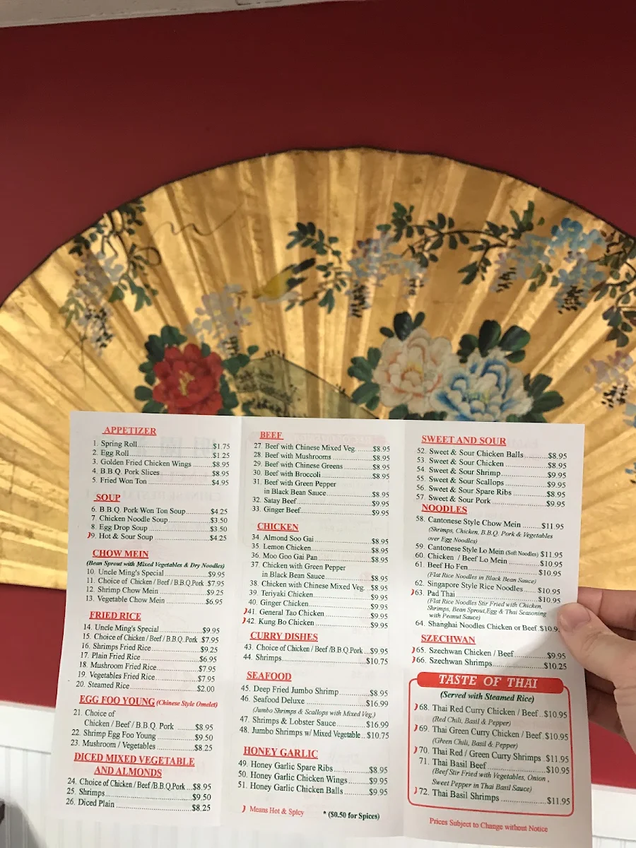 Menu, Uncle Ming's Chinese Restaurant