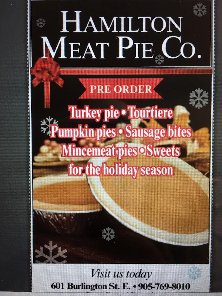 Menu, Hamilton Meat Pie Co.