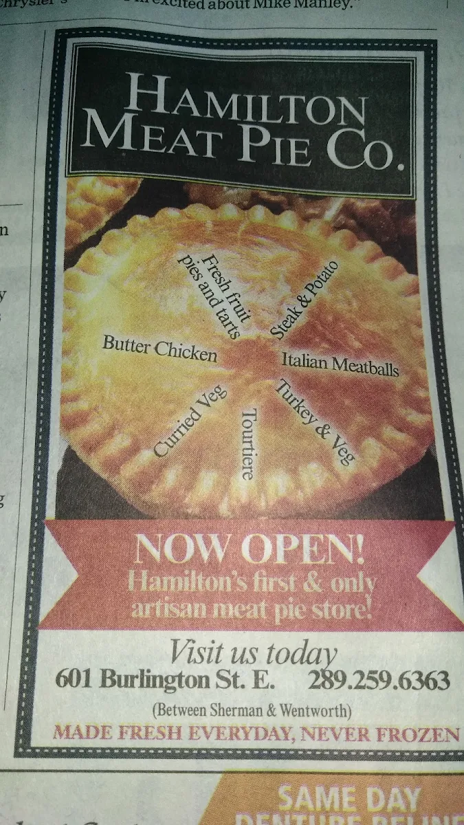 Menu, Hamilton Meat Pie Co.