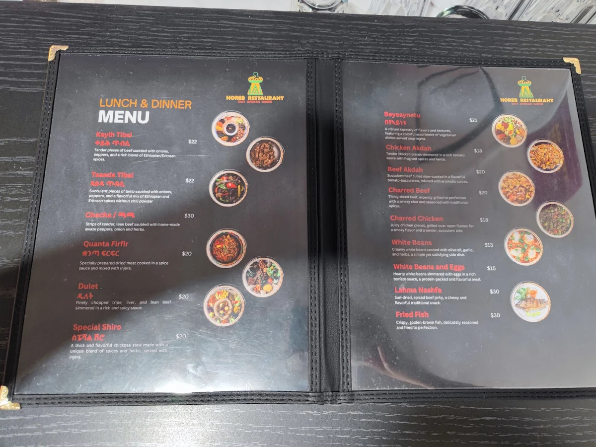 Menu, Horeb Restaurant