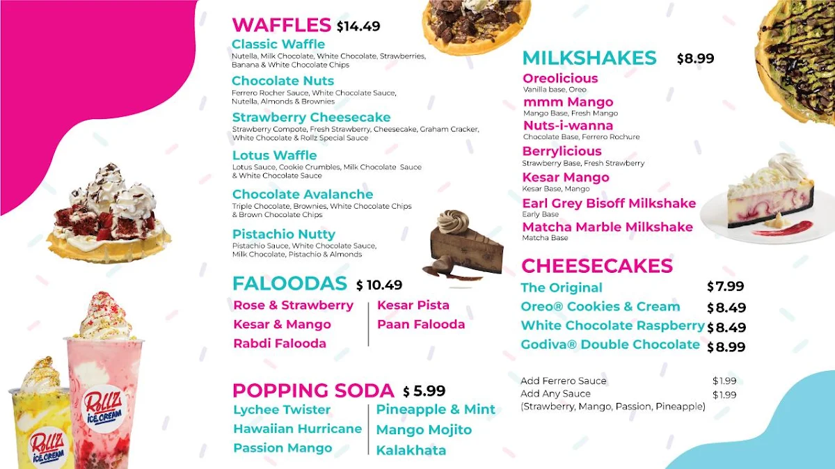 Menu, Rollz Ice Cream & Desserts