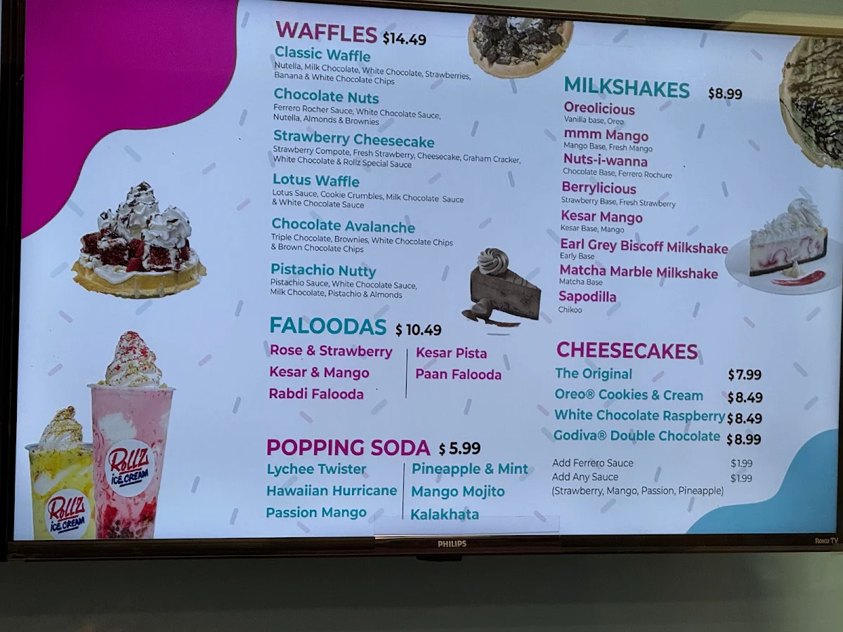 Menu, Rollz Ice Cream & Desserts