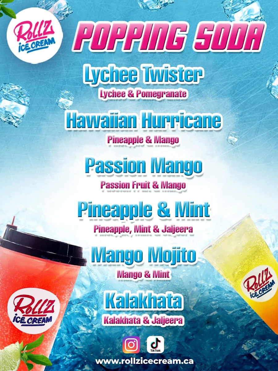 Menu, Rollz Ice Cream & Desserts