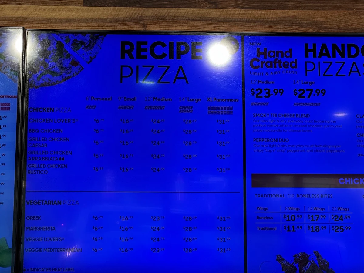 Menu, Pizza Hut