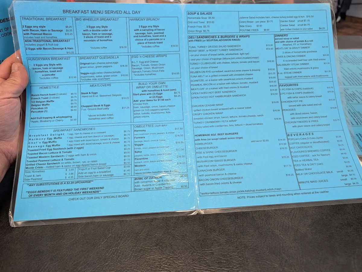 Menu, Harmony Pastry Shop & Cafe
