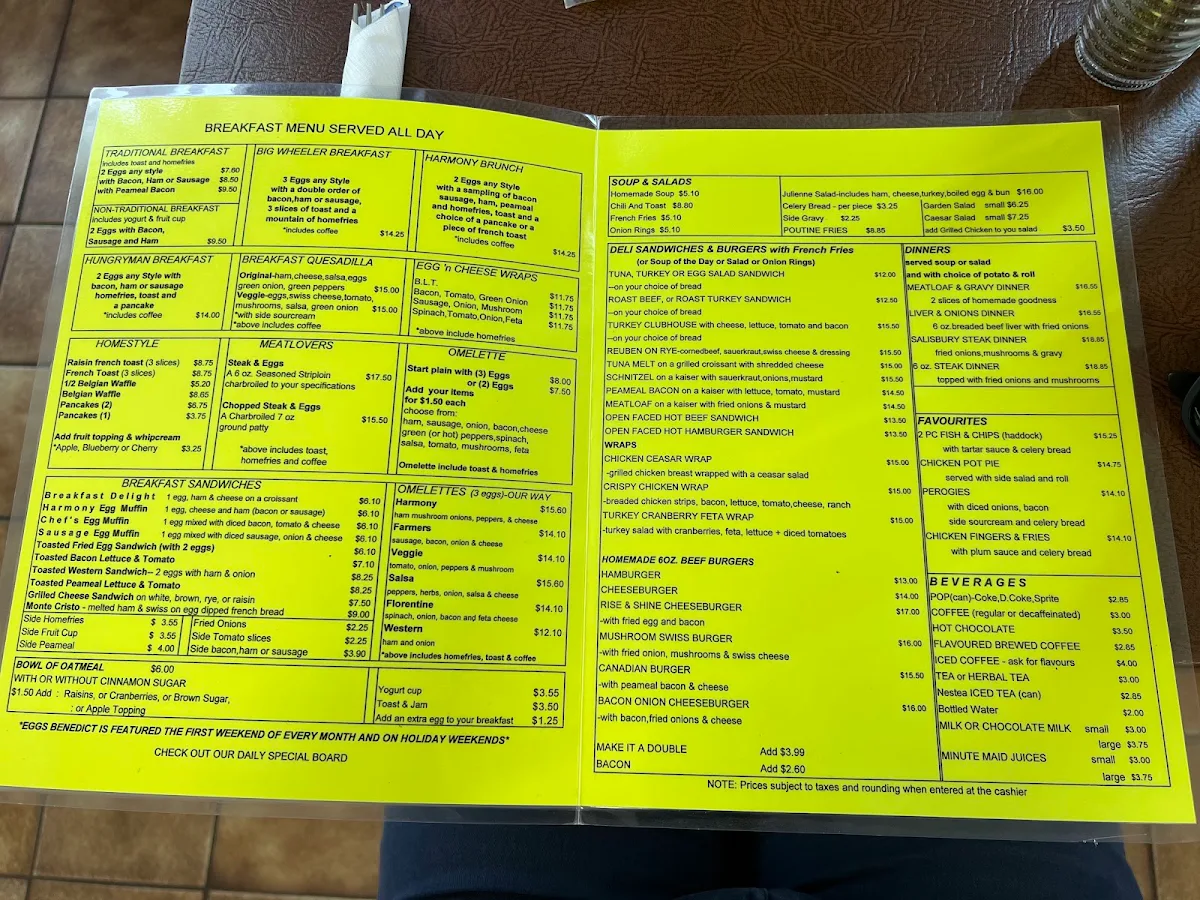 Menu, Harmony Pastry Shop & Cafe