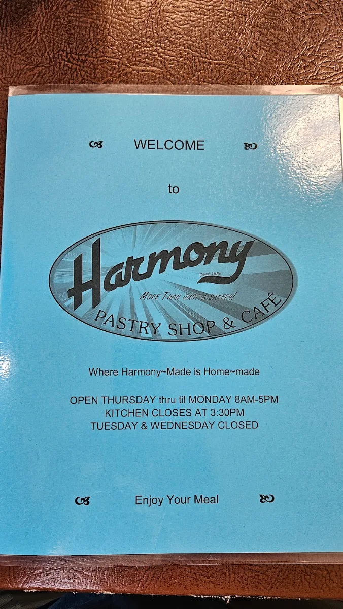 Menu, Harmony Pastry Shop & Cafe