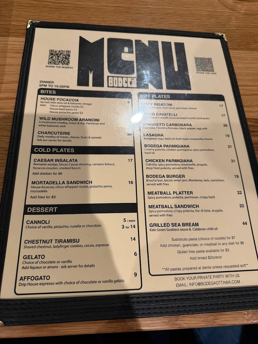 Menu, BODEGA