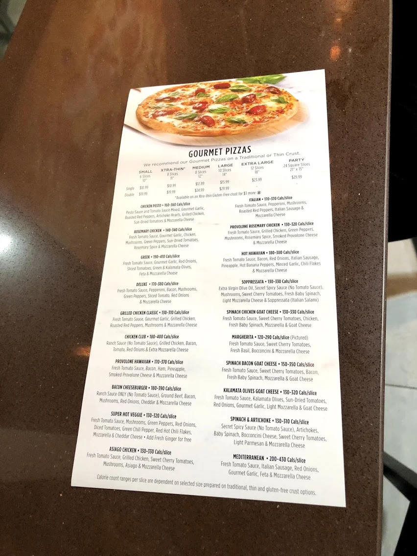 Menu, Pizzaville