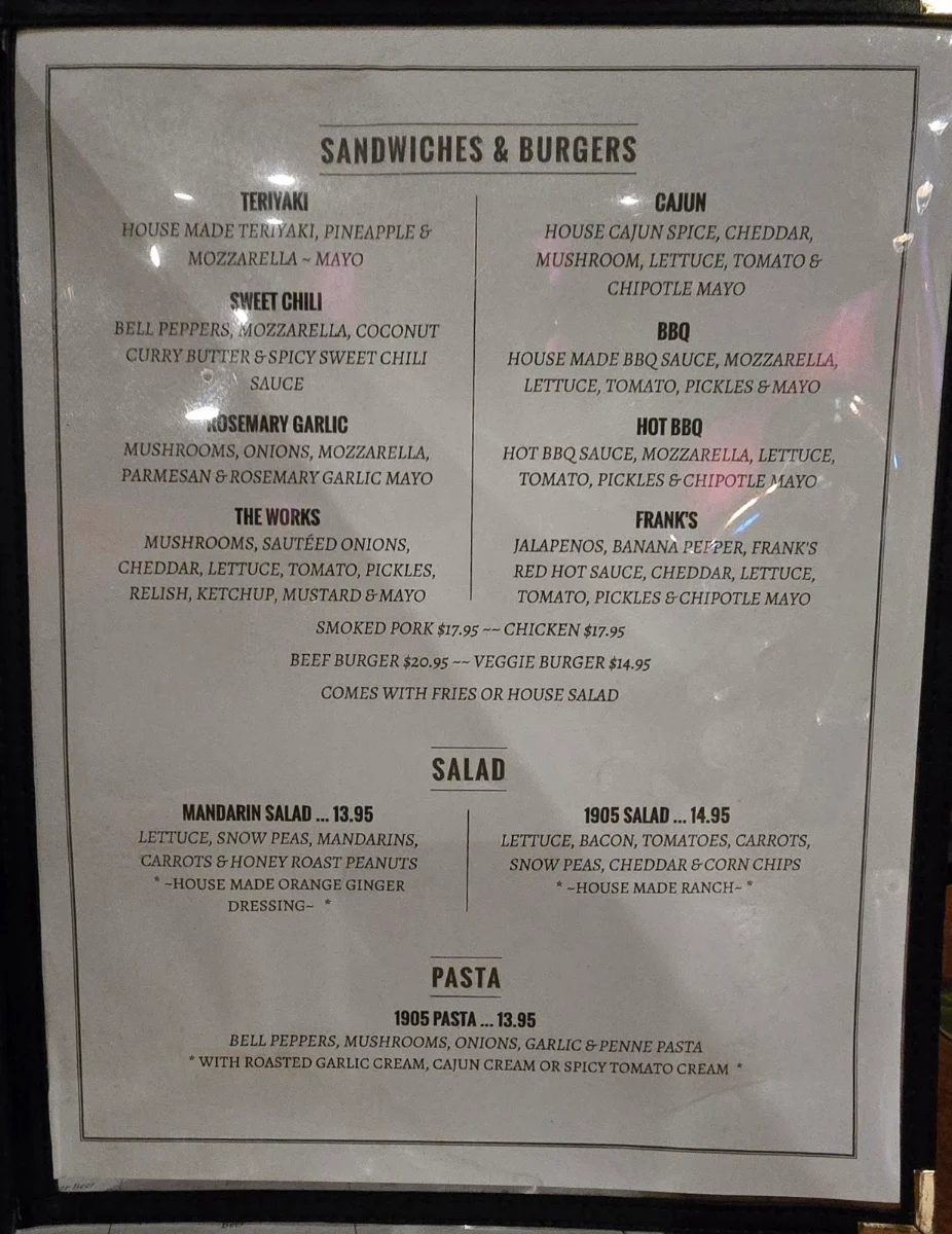Menu, Pub 1905